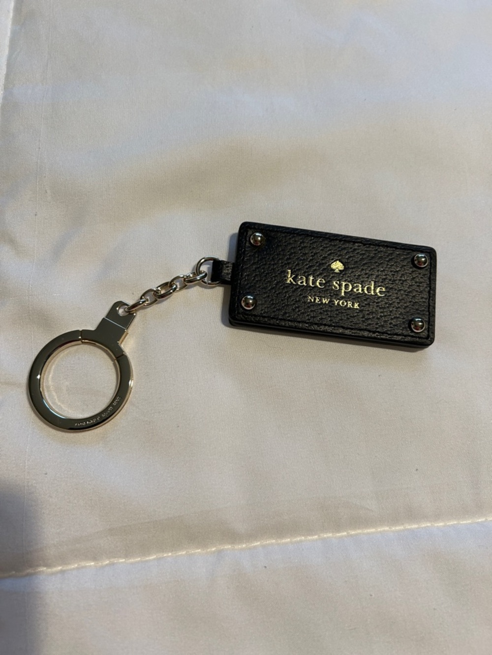kate spade Black Leather Rectangle Logo Key Fob with mirror